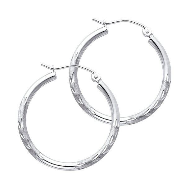 Jewels By Lux 14k White Gold 2mm Round Hoop Earrings Jewels By Lux 14k White Gold 2mm Round Hoop Earrings